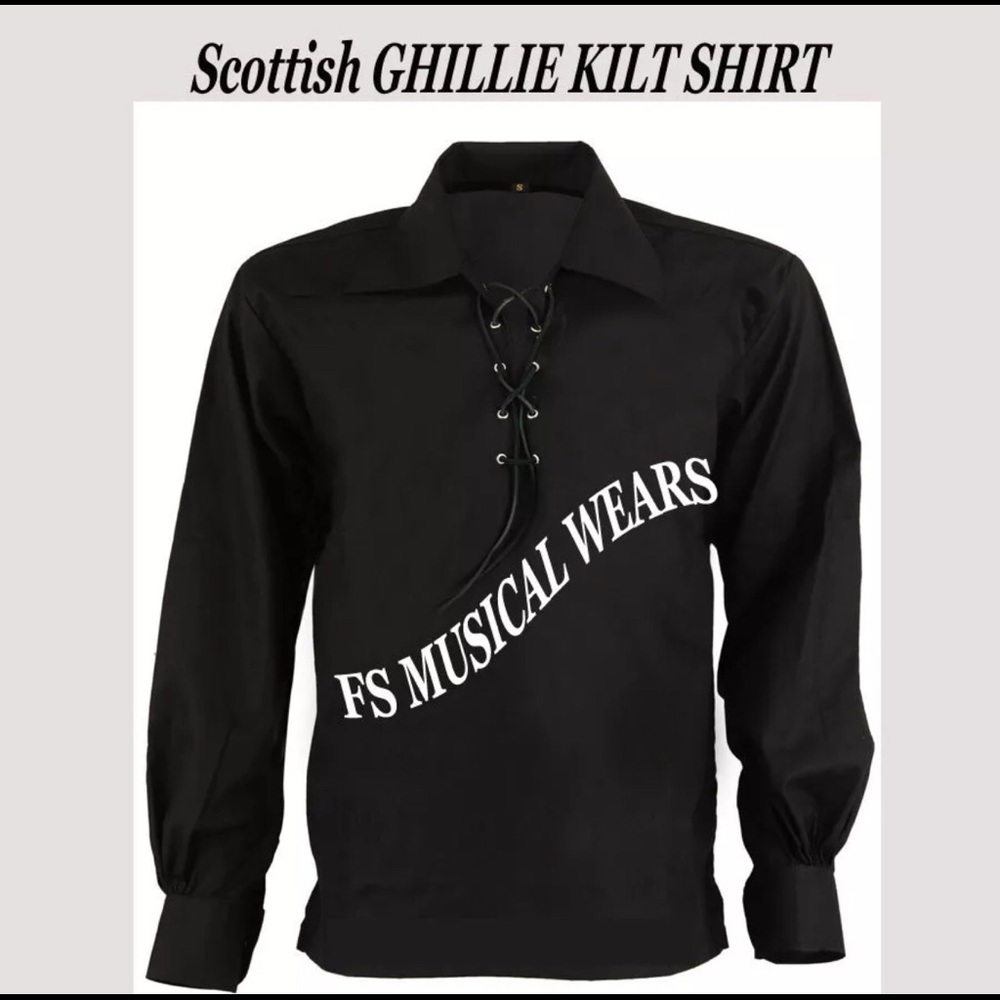 Scottish GHILLIE KILT SHIRT in Black Color